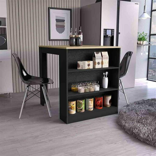 Depot E-Shop Milos Kitchen Island, Black & Pine DE-MWD5460